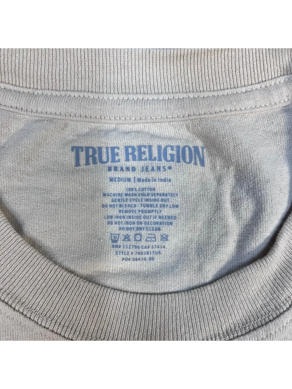 Men's True Religion Short Sleeve T-shirt, cream with embroidered logo, Medium